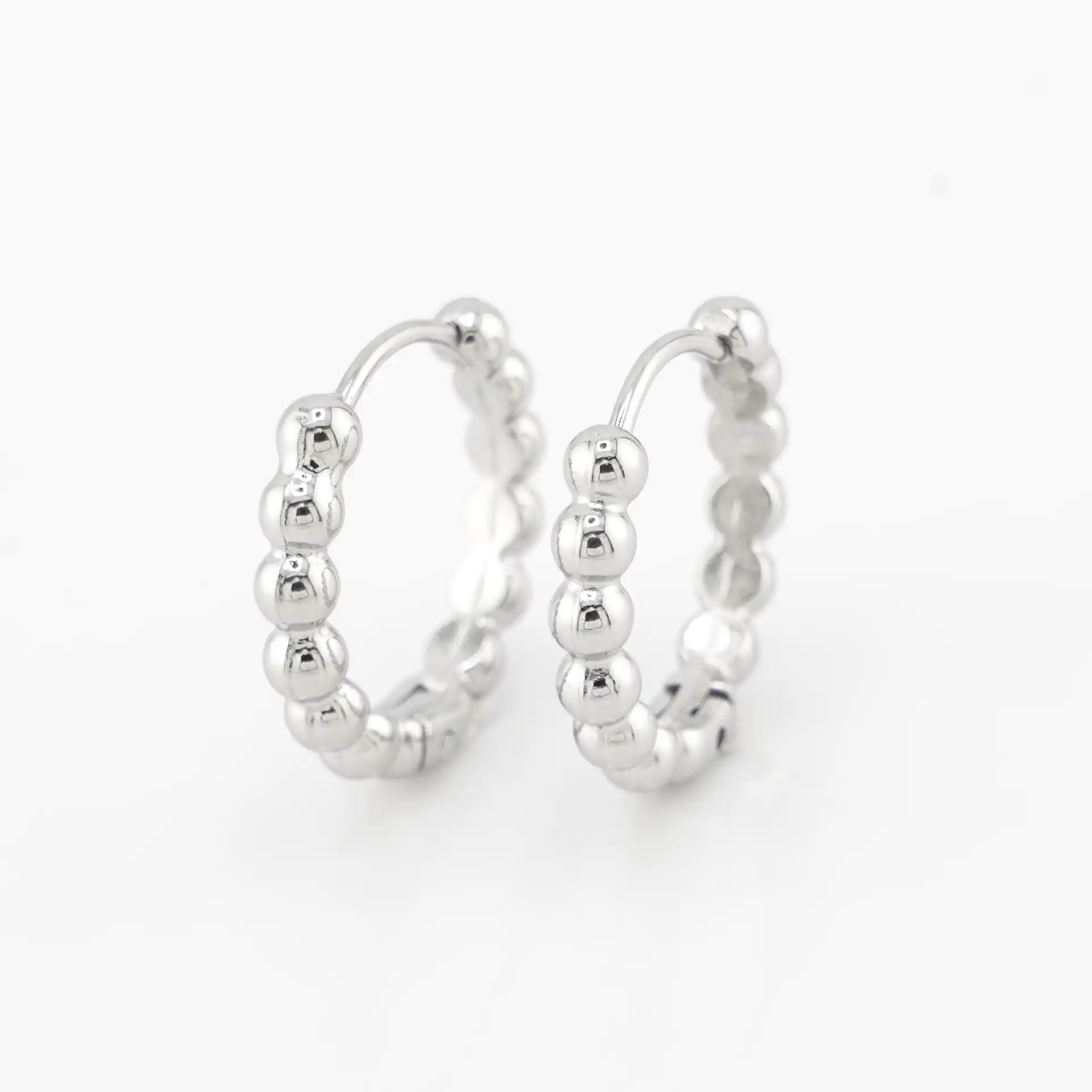 12mm Beaded Silver Huggie Hoops
