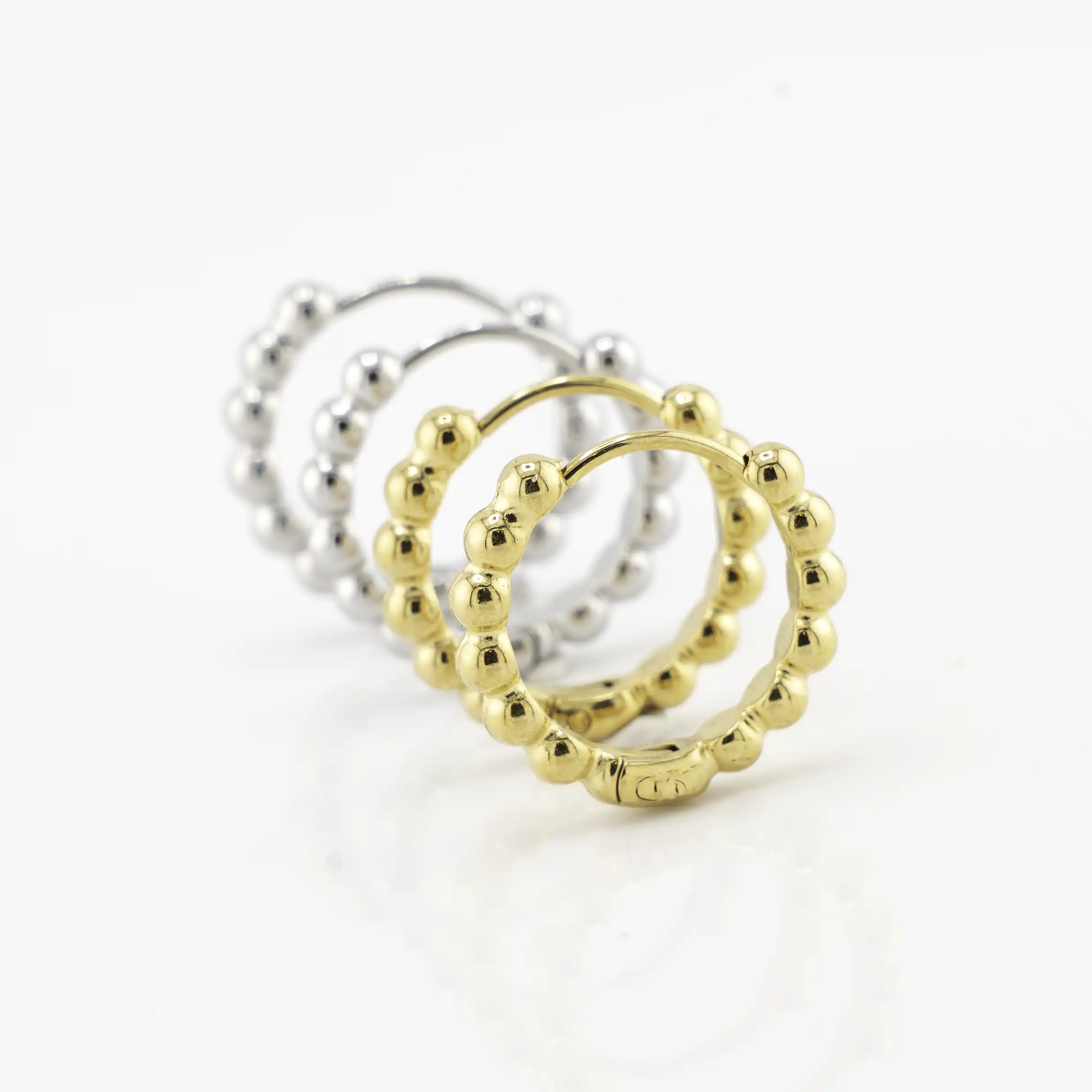 12mm Beaded Silver Huggie Hoops - Image 3