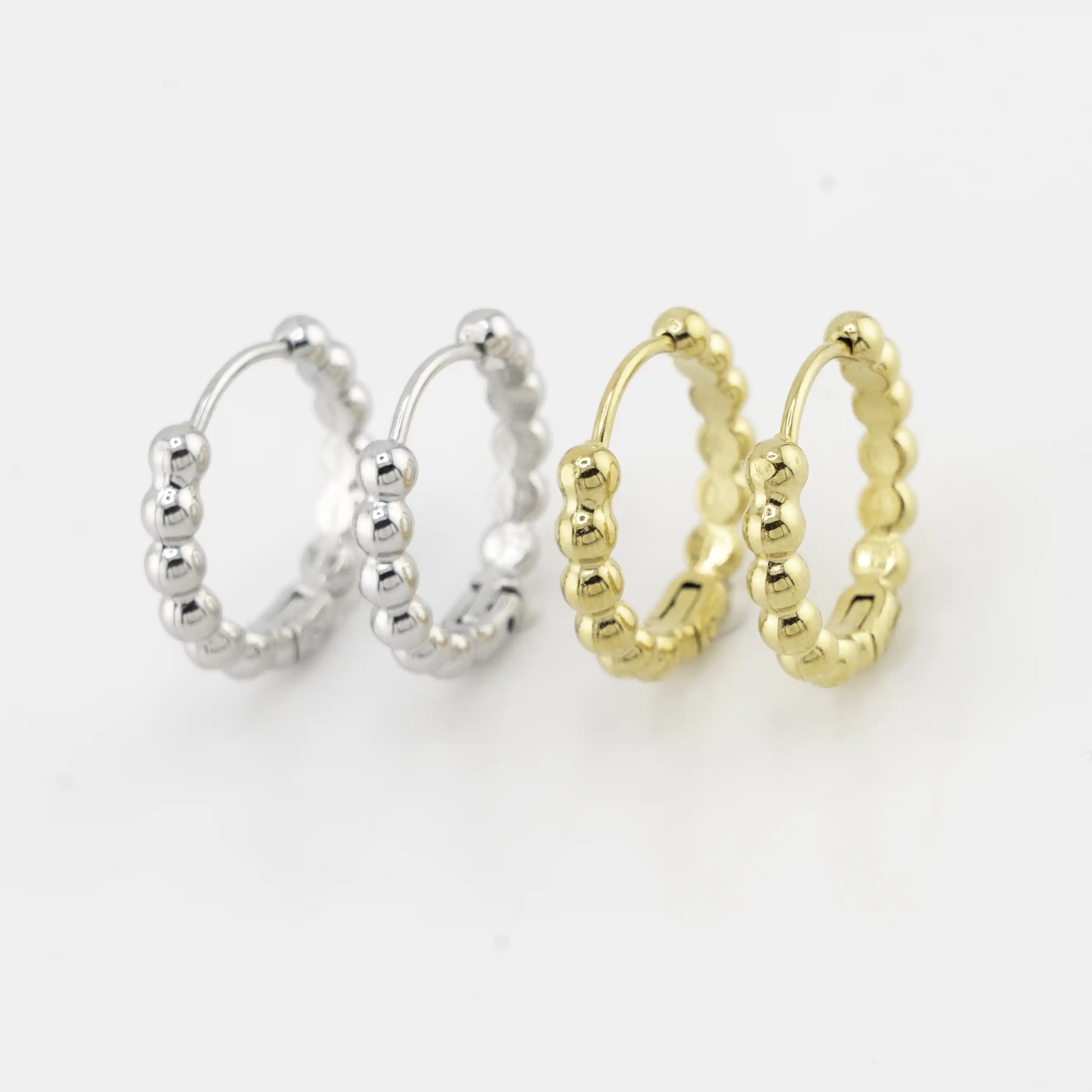 12mm Beaded Silver Huggie Hoops - Image 4