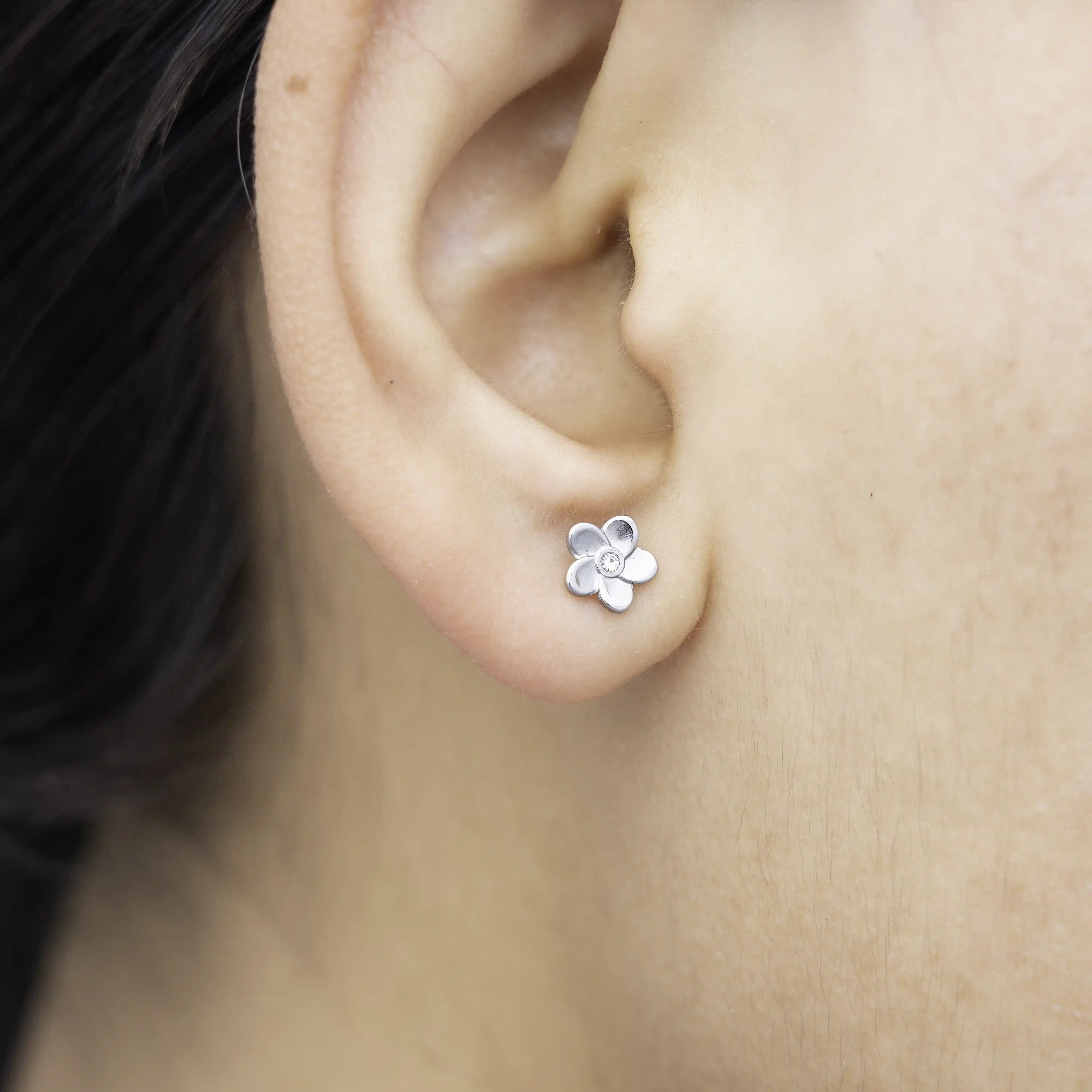 3D Silver Plumeria Flower Studs - Image 2