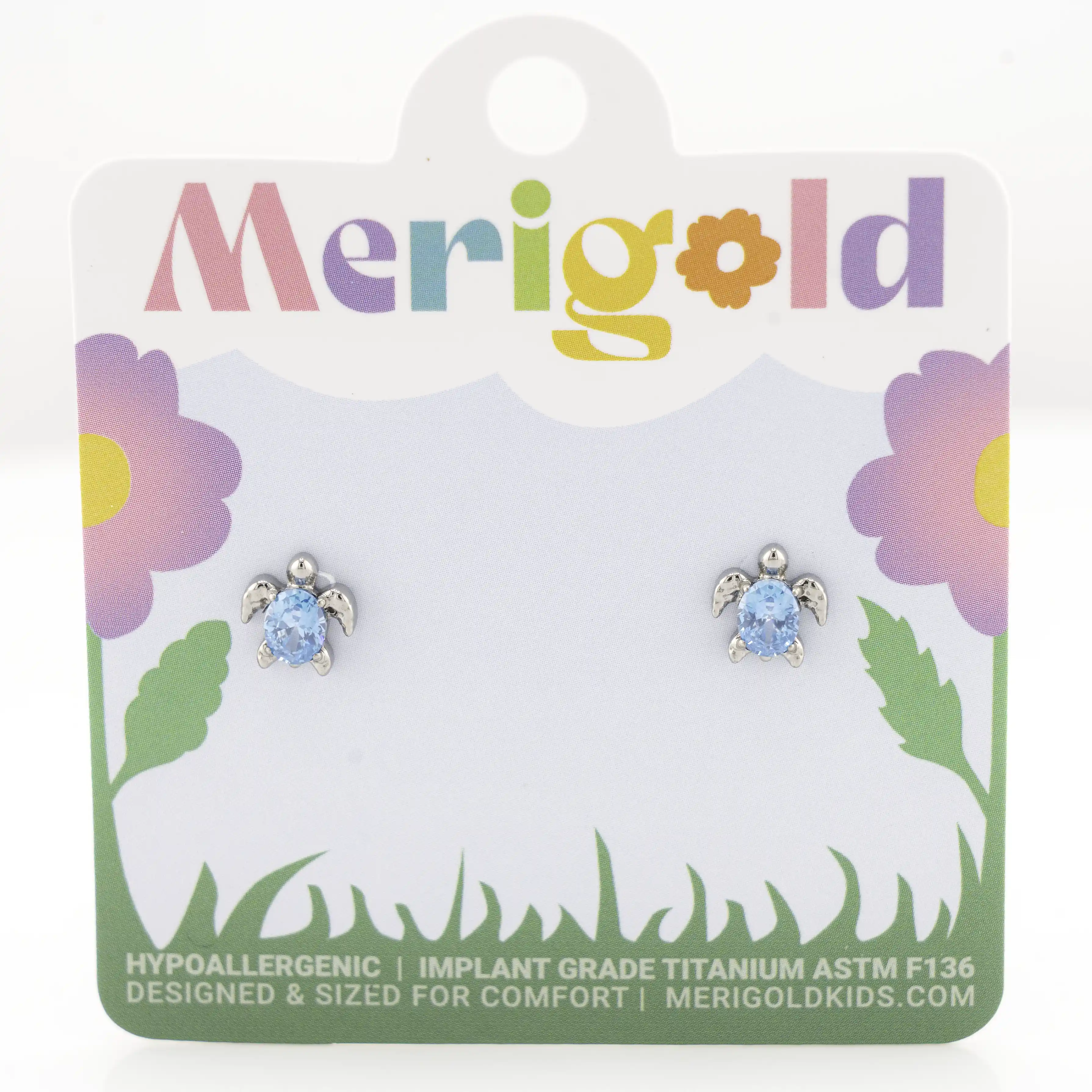 Aqua Sea Turtle Studs Polished Titanium - Image 3