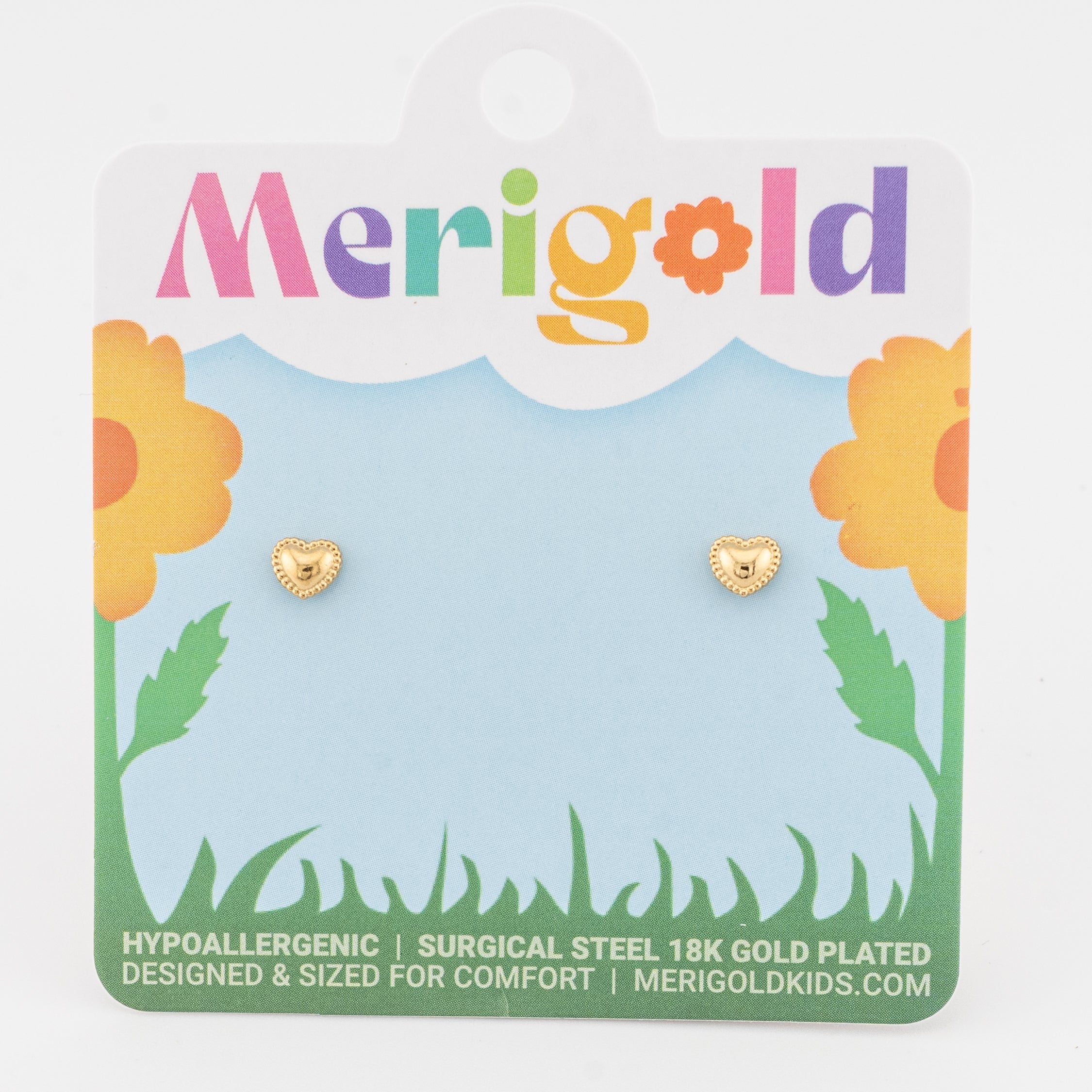 Beaded Mini Gold Heart Studs - Image 3