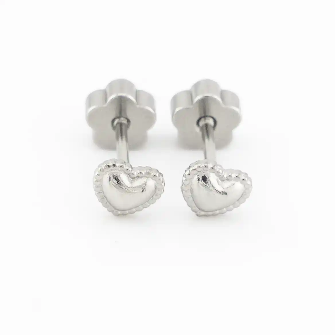 Beaded Mini Silver Heart Studs