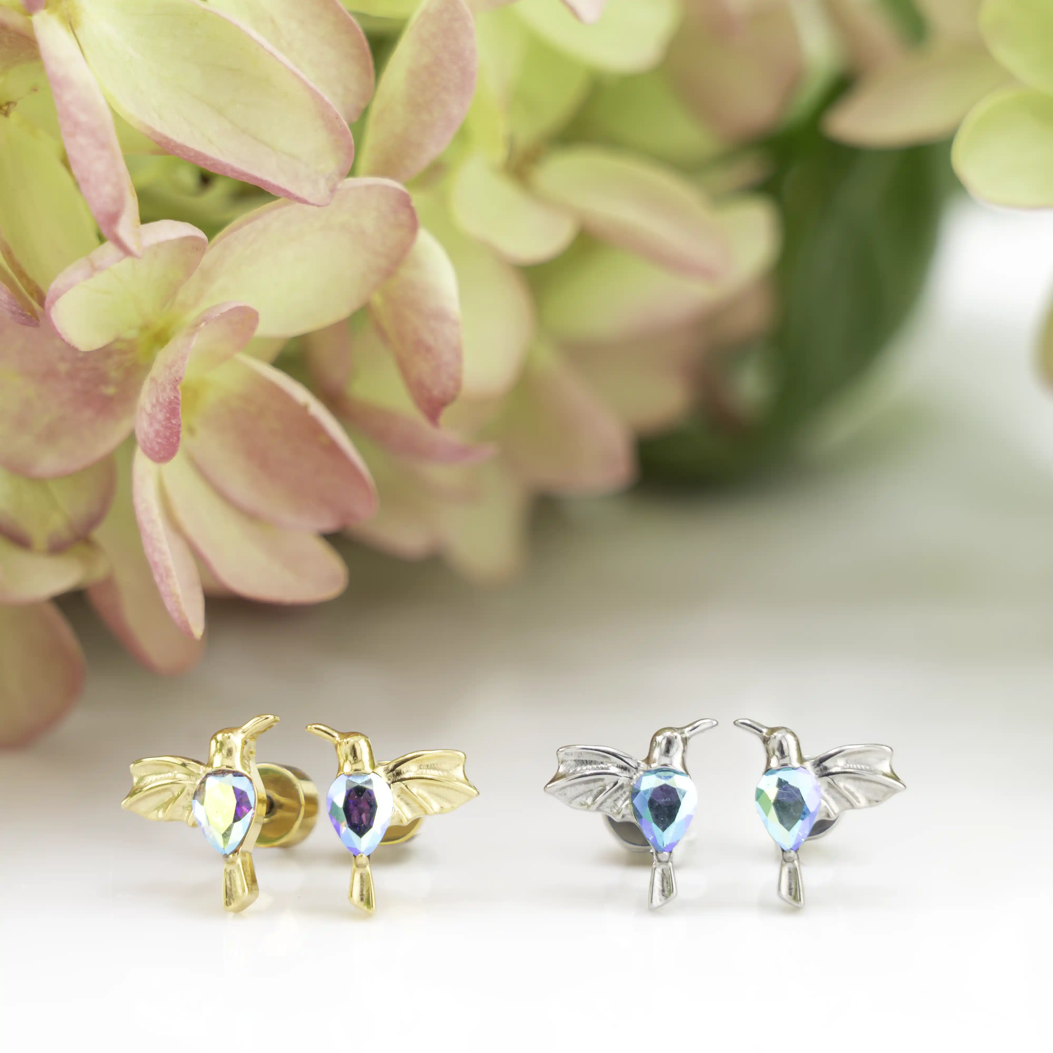 Hummingbird Studs Polished Titanium - Image 3