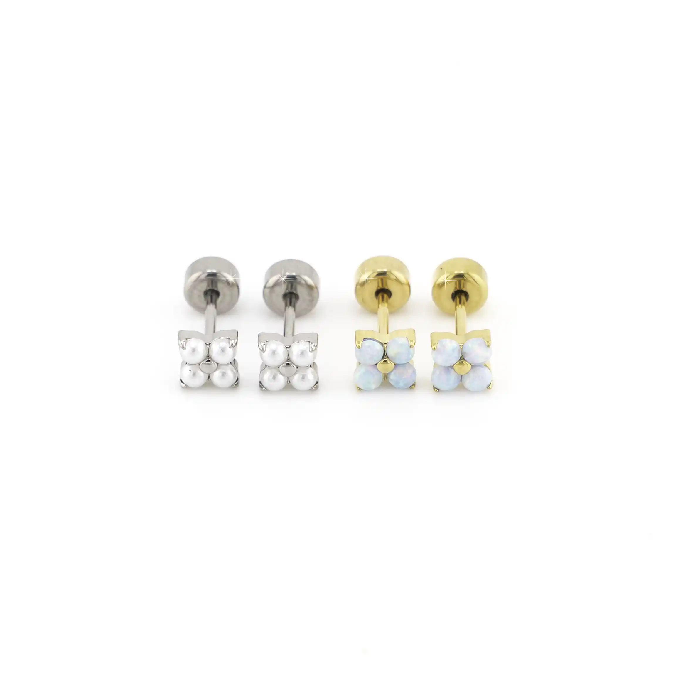 Petite Pearl Flower Studs Polished Titanium - Image 3