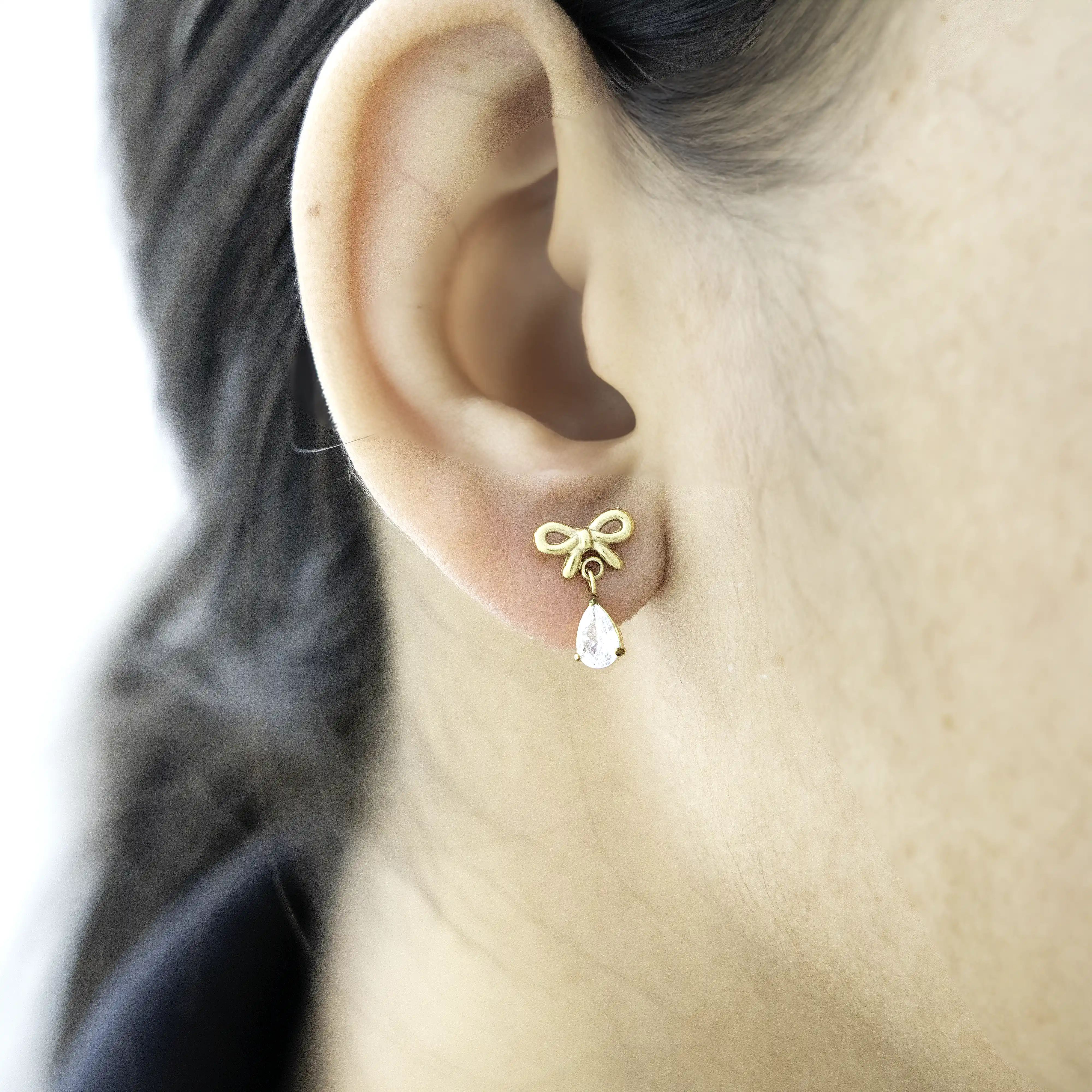 Bow Studs with Crystal Drops - Image 2