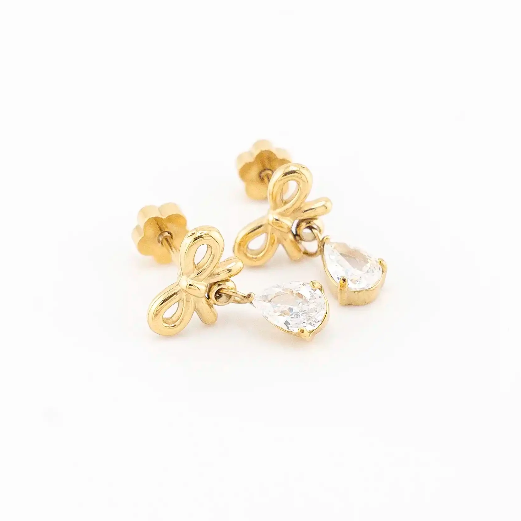 Bow Studs with Crystal Drops - Image 3