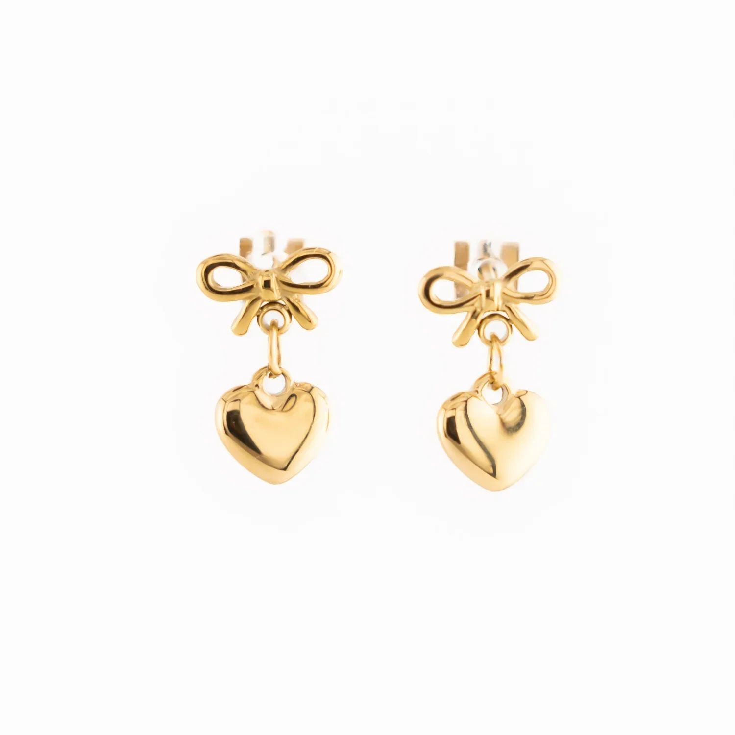Bow Studs with Heart Dangles