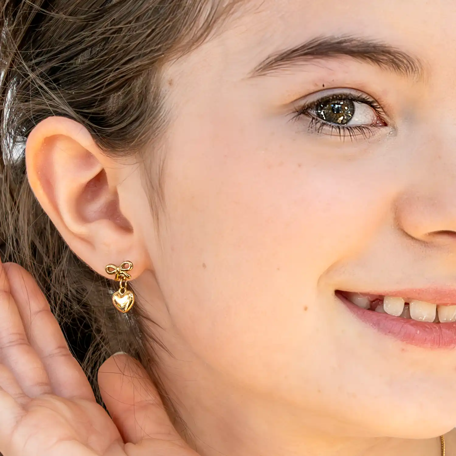 Bow Studs with Heart Dangles - Image 2
