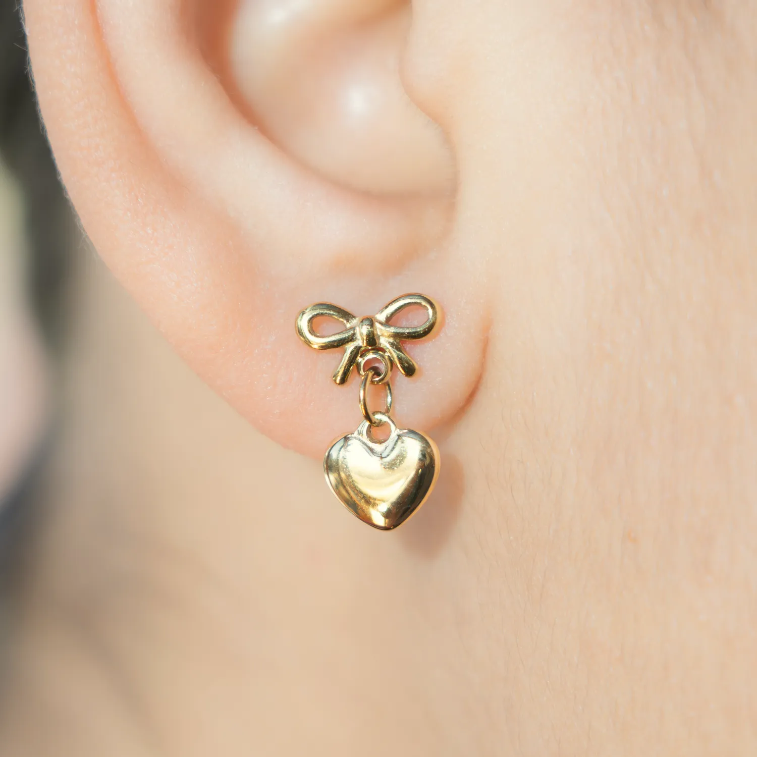 Bow Studs with Heart Dangles - Image 3