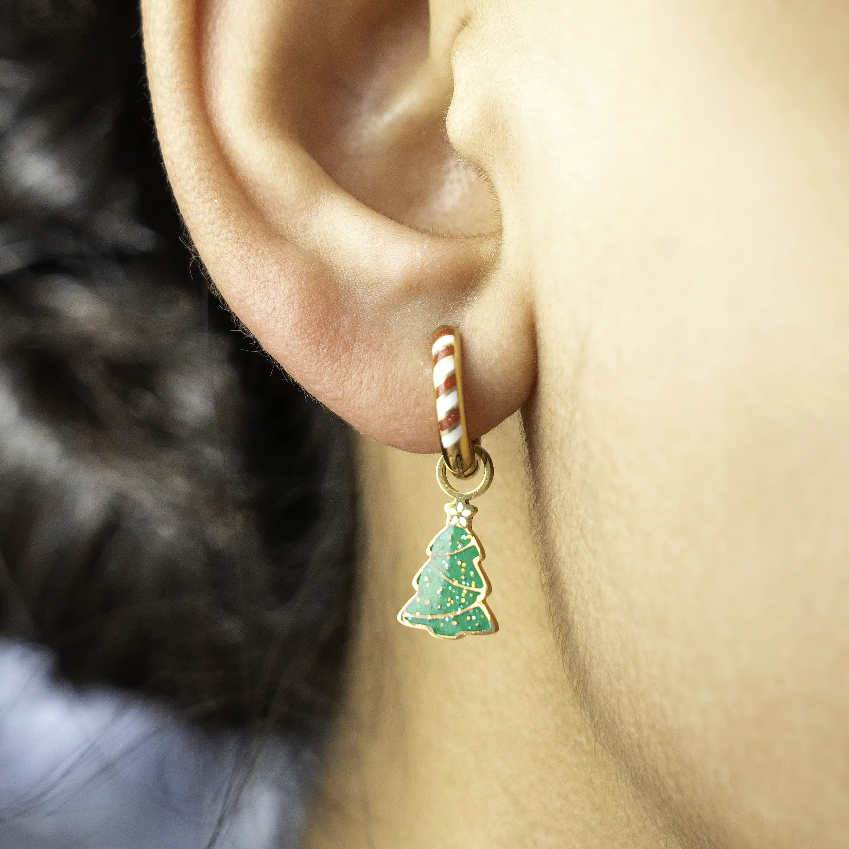 Christmas Tree Sparkle Huggie Hoop Charms - Image 2