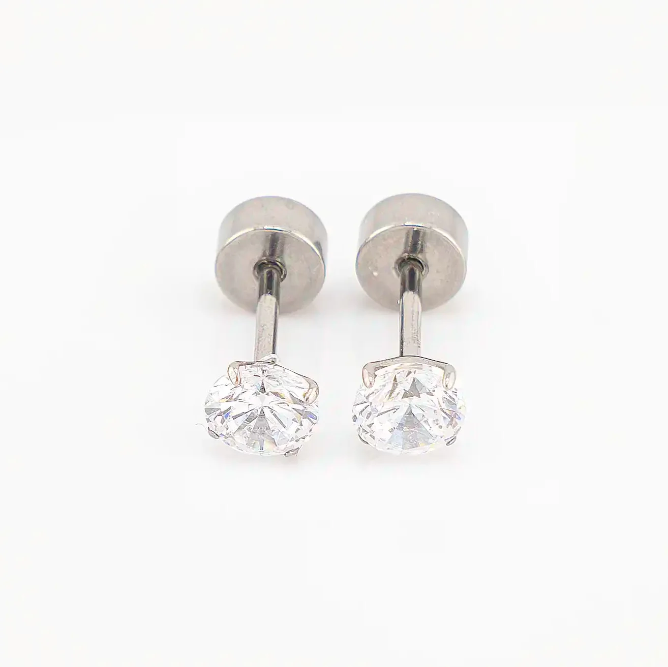 Diamond 4mm CZ Solitaire Studs Polished Titanium