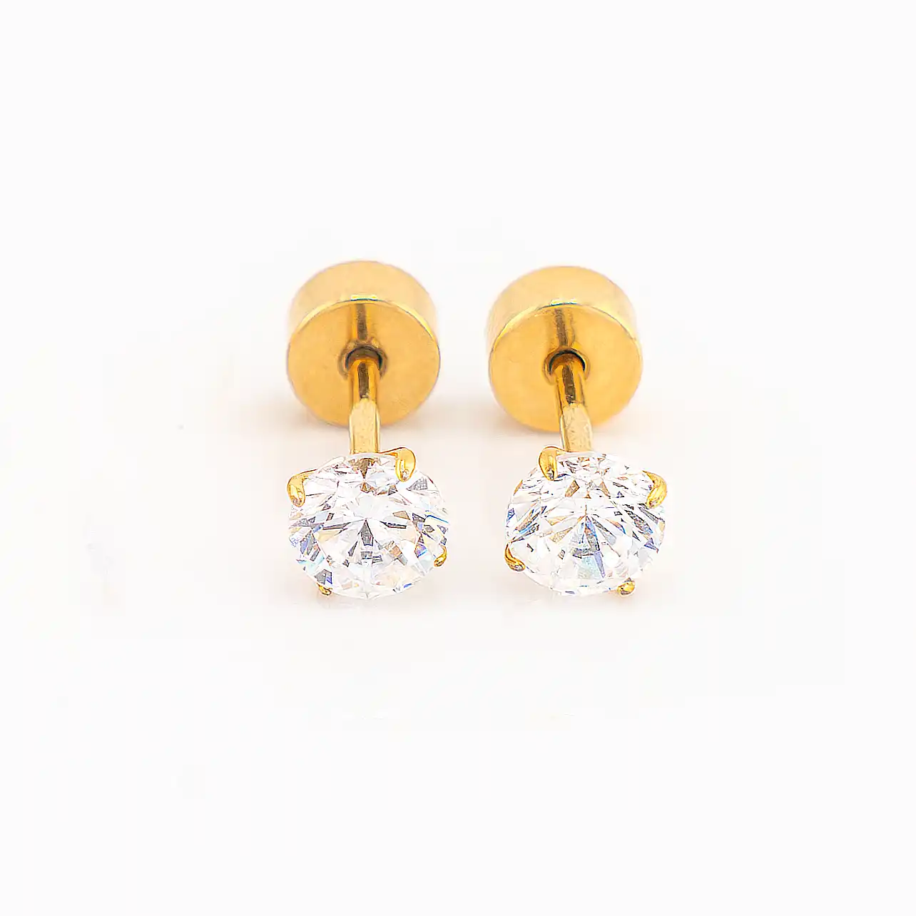 Diamond 4mm CZ Solitaire Studs 18K Gold Plated Titanium