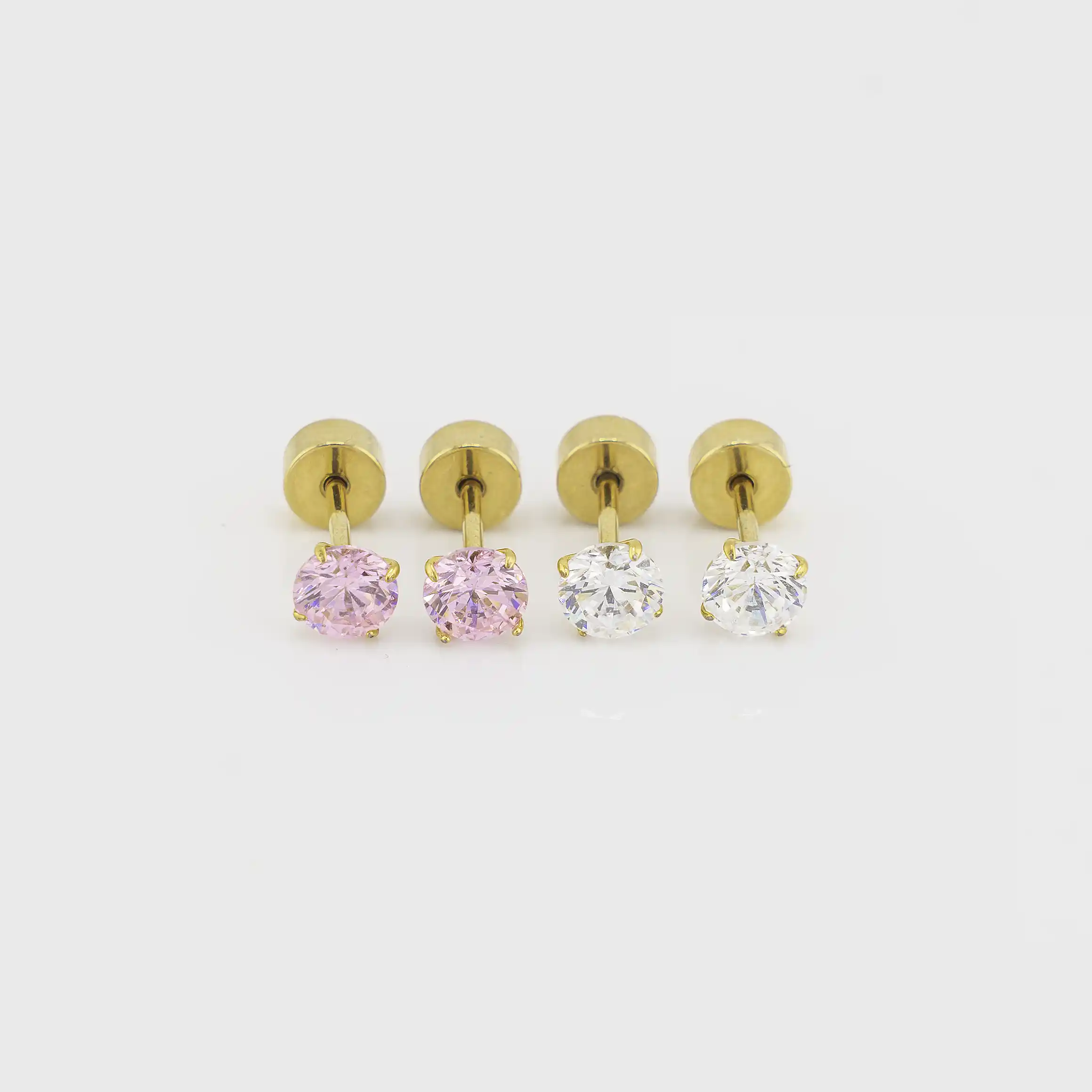 Diamond 4mm CZ Solitaire Studs 18K Gold Plated Titanium - Image 2