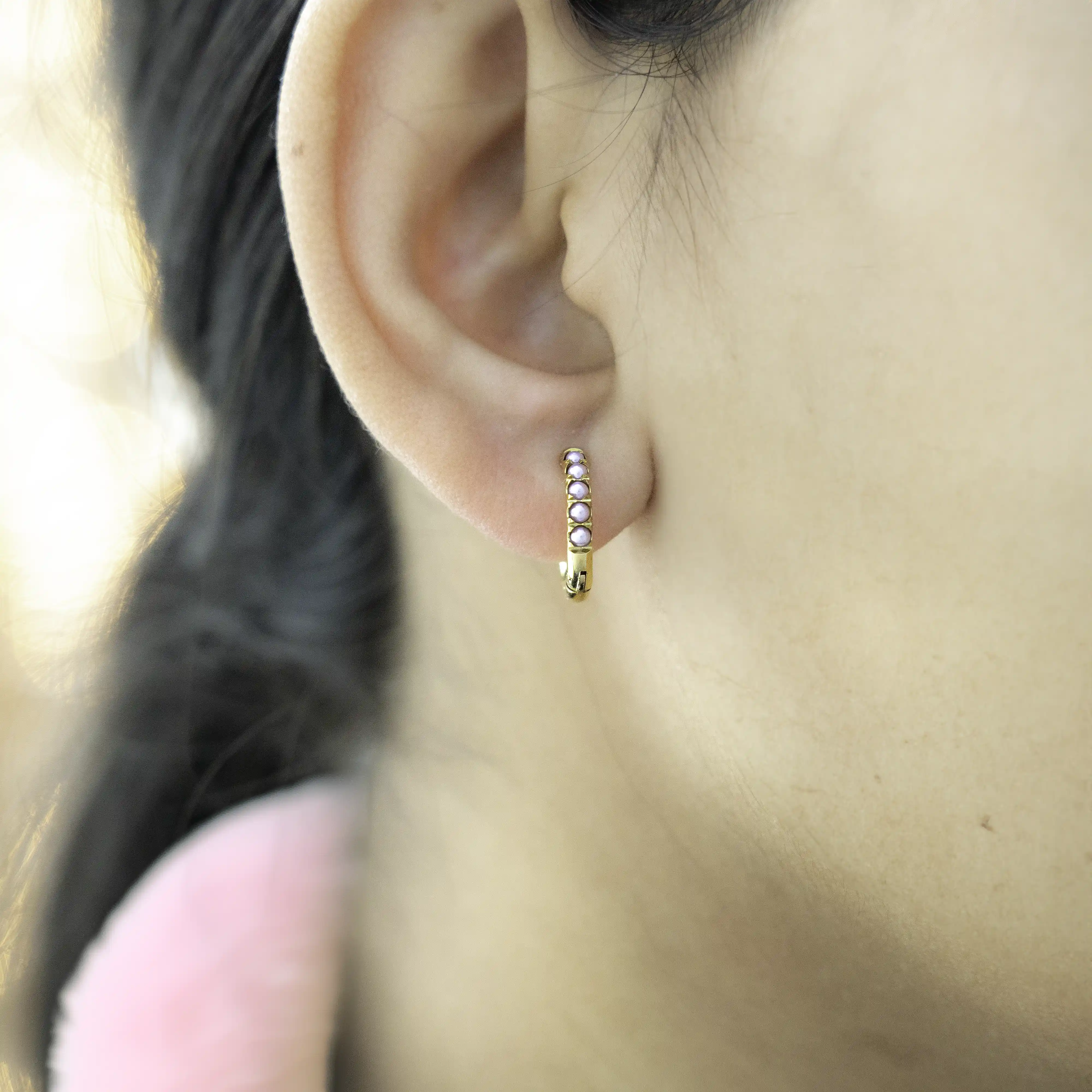 Pink Petite Pearl 10mm Huggie Hoops - Image 2