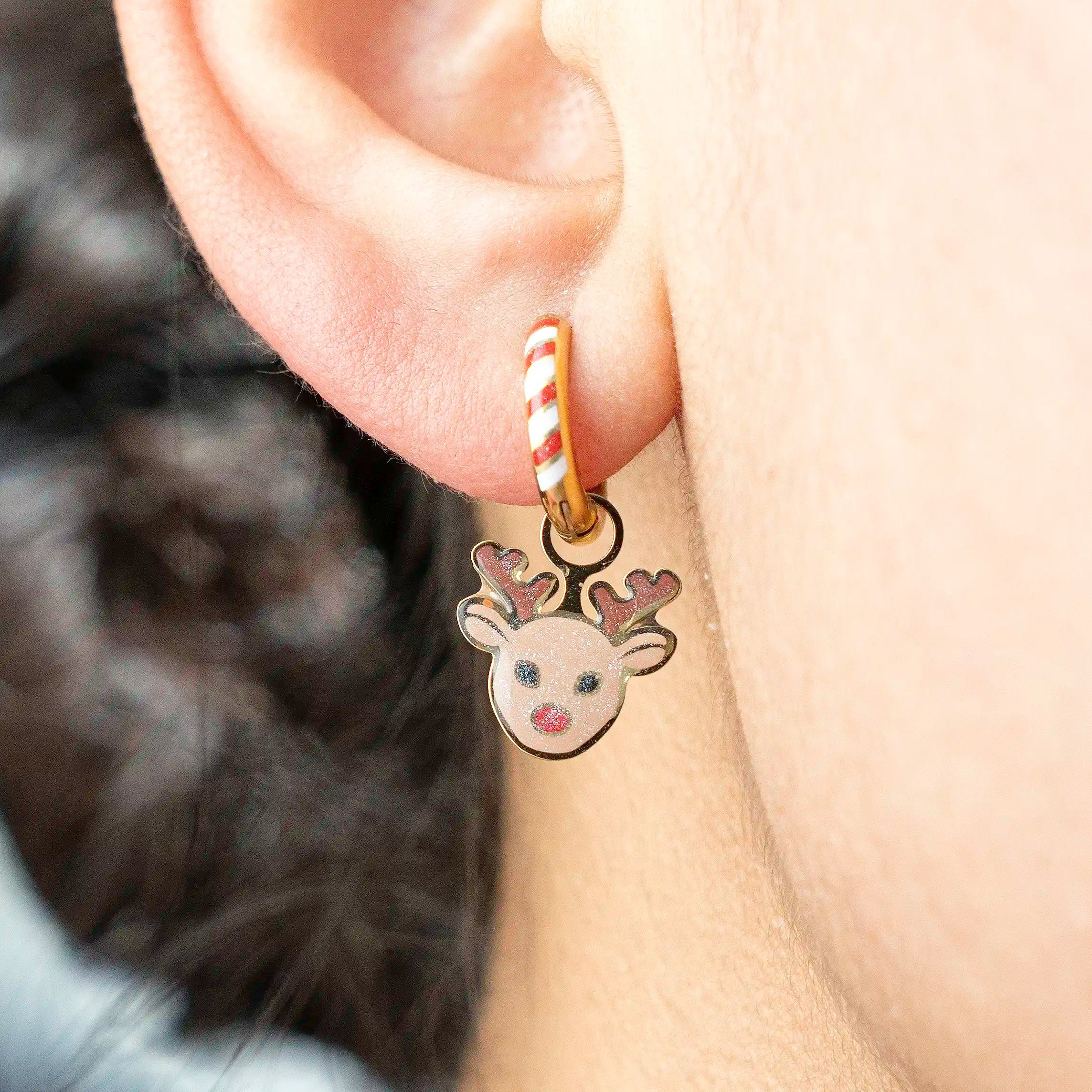 Rudolph Reindeer Huggie Hoop Charms - Image 2