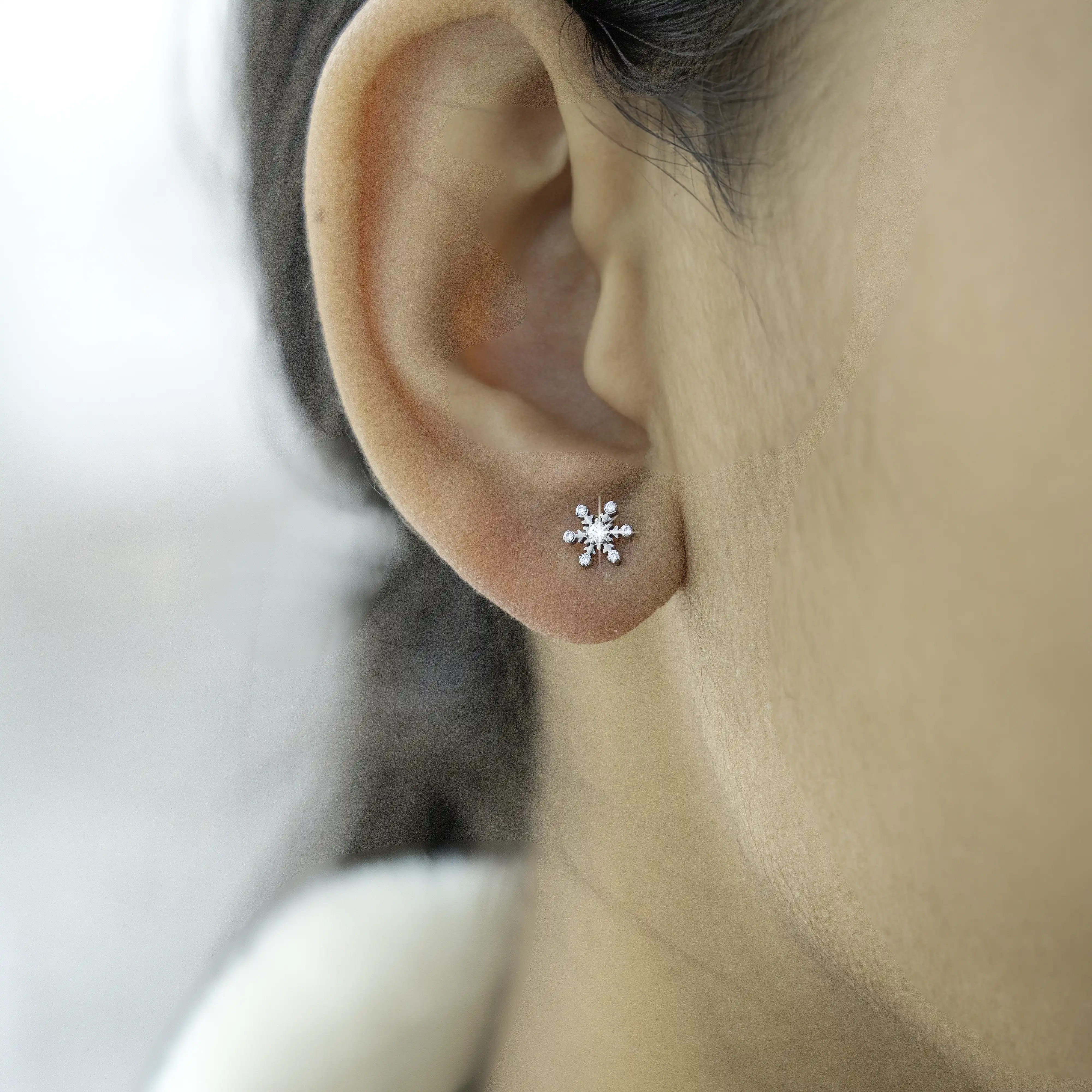 Snowflake Studs Diamond CZ Polished Titanium - Image 2