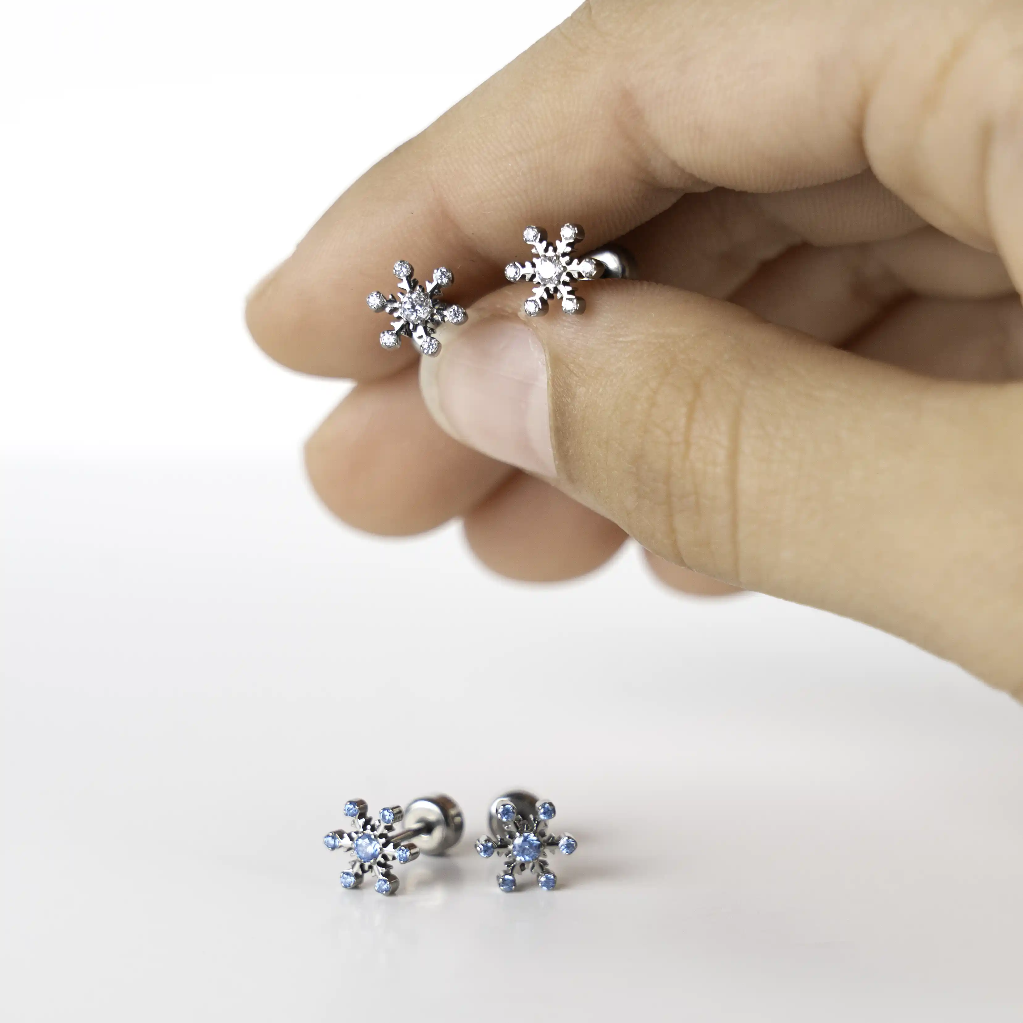 Snowflake Studs Diamond CZ Polished Titanium - Image 3