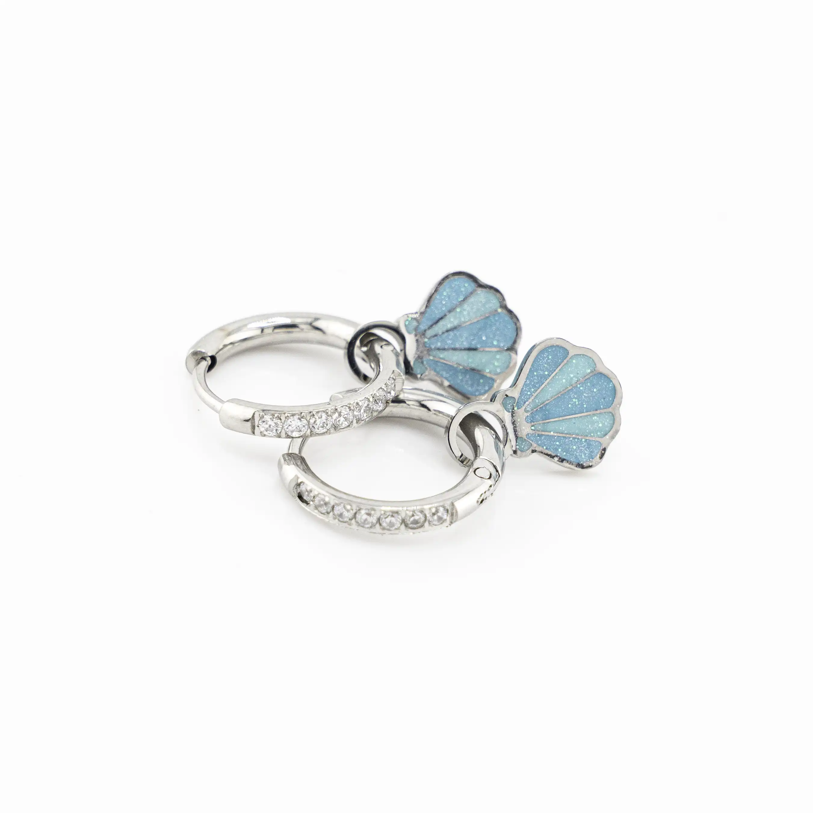 Sparkle Seashell Hoop Charms - Mermaid Seafoam Silver - Image 3