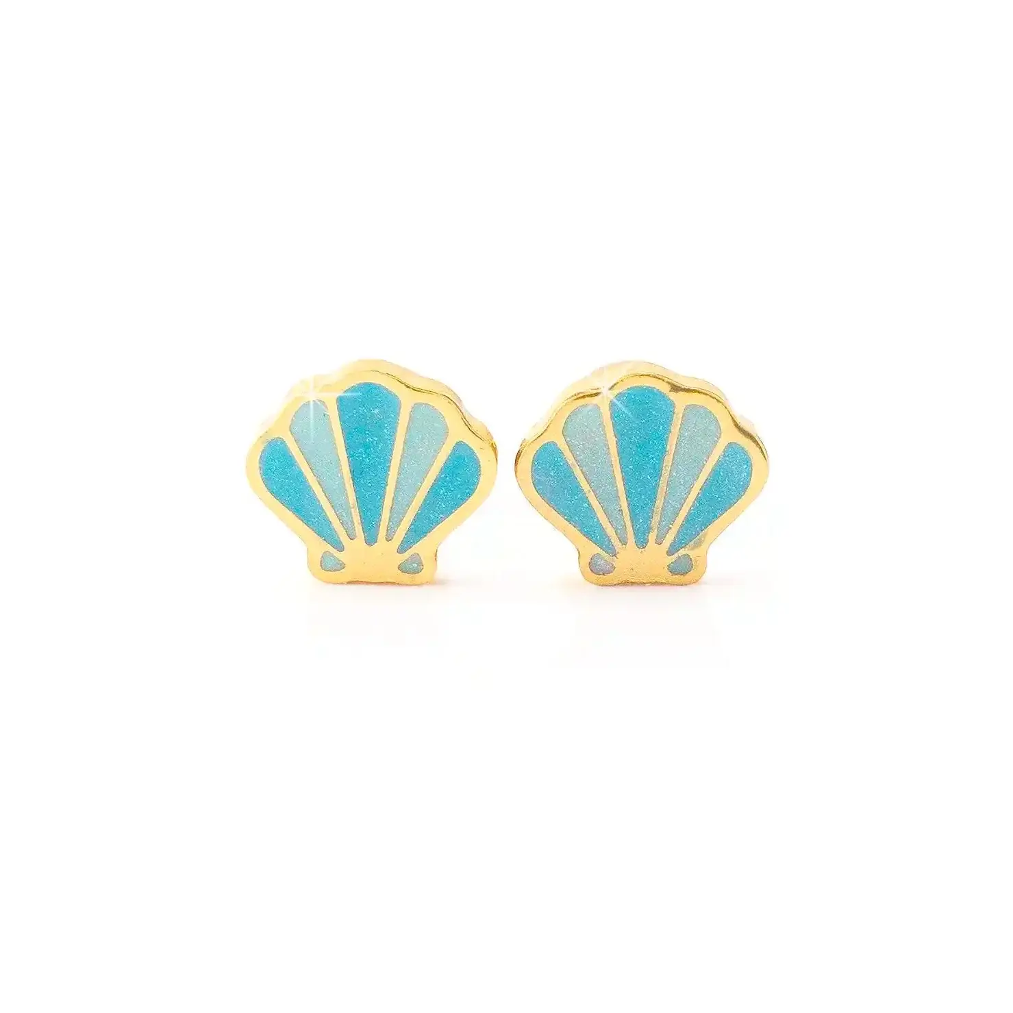 Sparkle Seashell Studs - Mermaid Seafoam Gold
