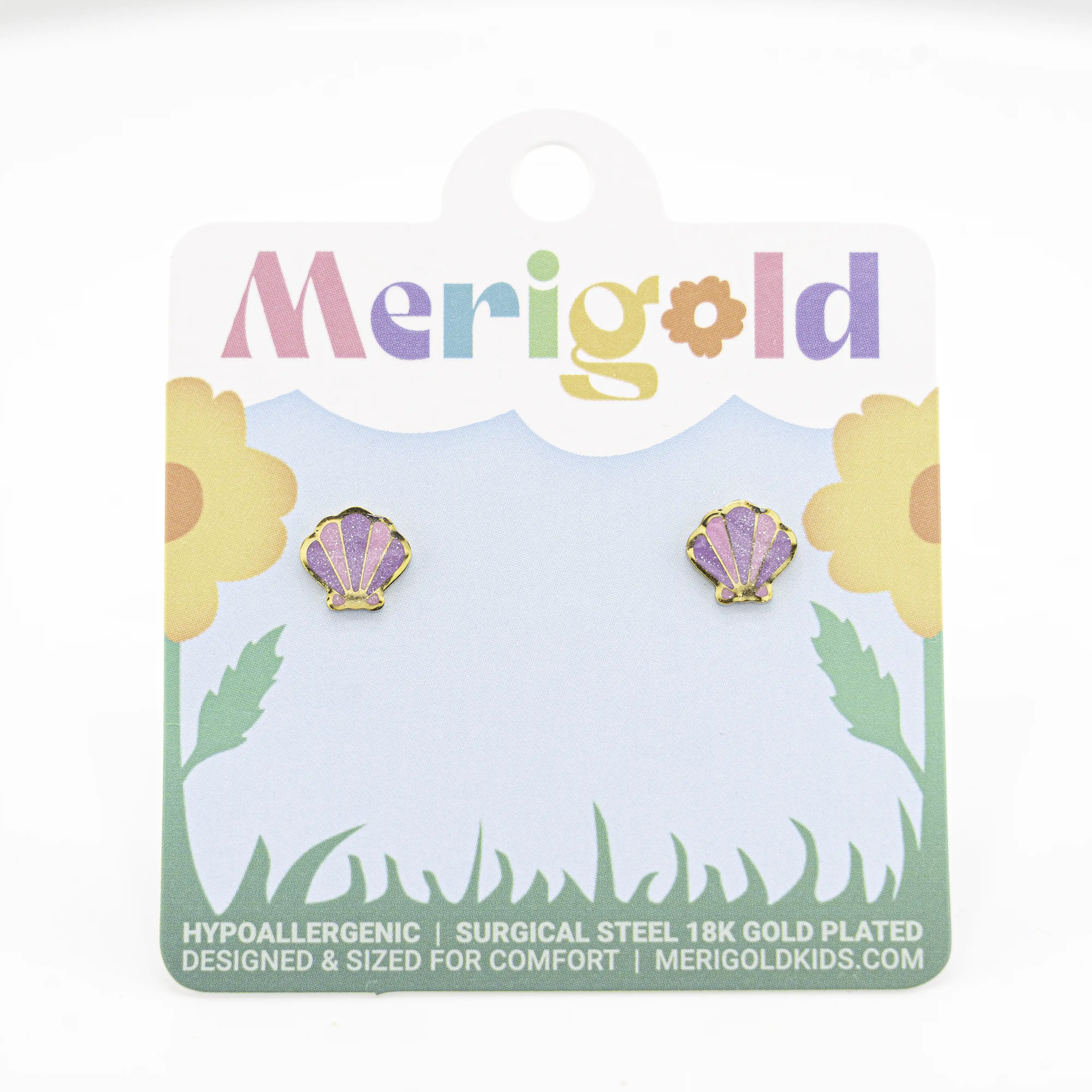 Sparkle Seashell Studs - Pink Purple Gold - Image 3